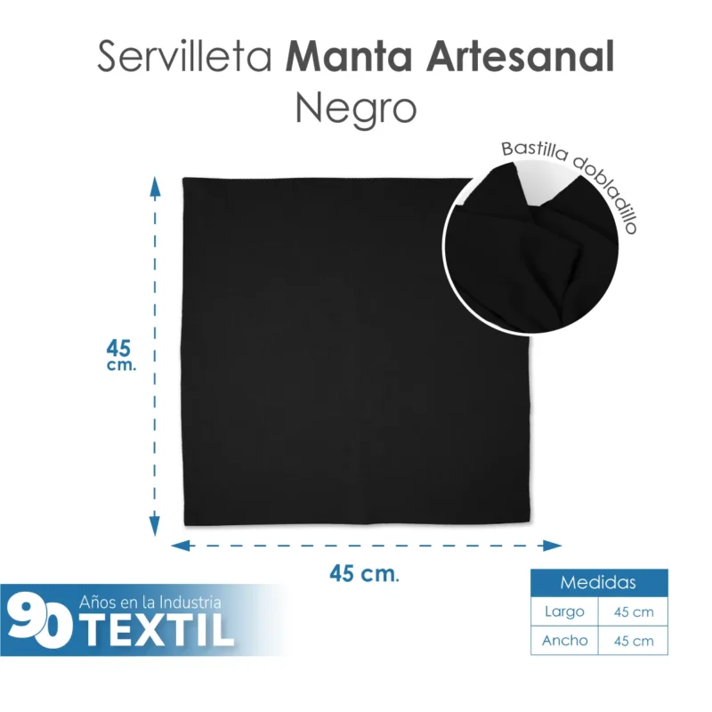 Servilleta Manta Artesanal 100% algodón 45x45 cm Negro