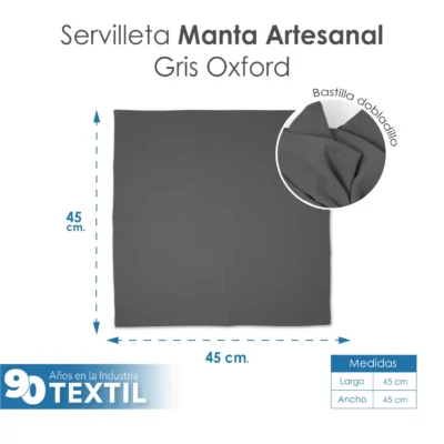 Servilleta Manta Artesanal 100% algodón 45x45 cm Gris Oxford: imagen 3