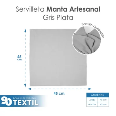 Servilleta Manta Artesanal 100% algodón 45x45 cm Plata: imagen 2