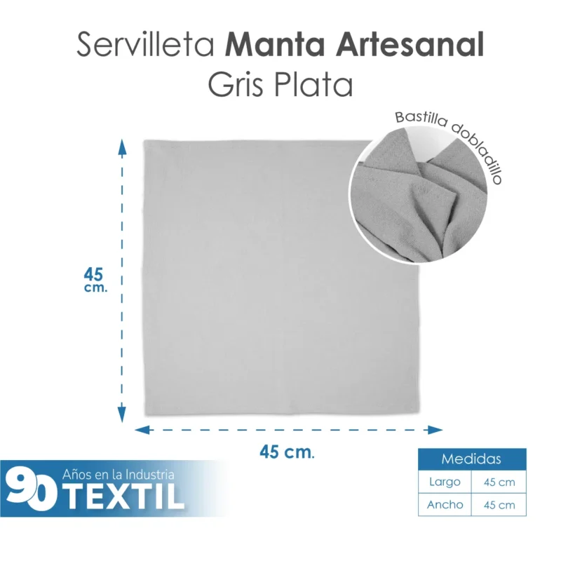 Servilleta Manta Artesanal 100% algodón 45x45 cm Plata