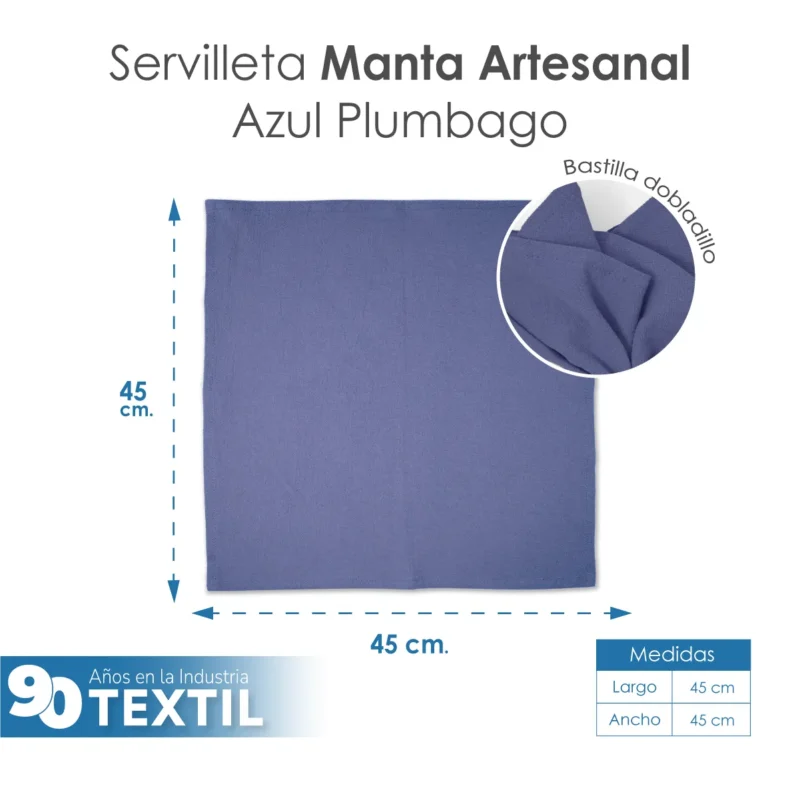 Servilleta Manta Artesanal 100% algodón 45x45 cm Azul Plumbago