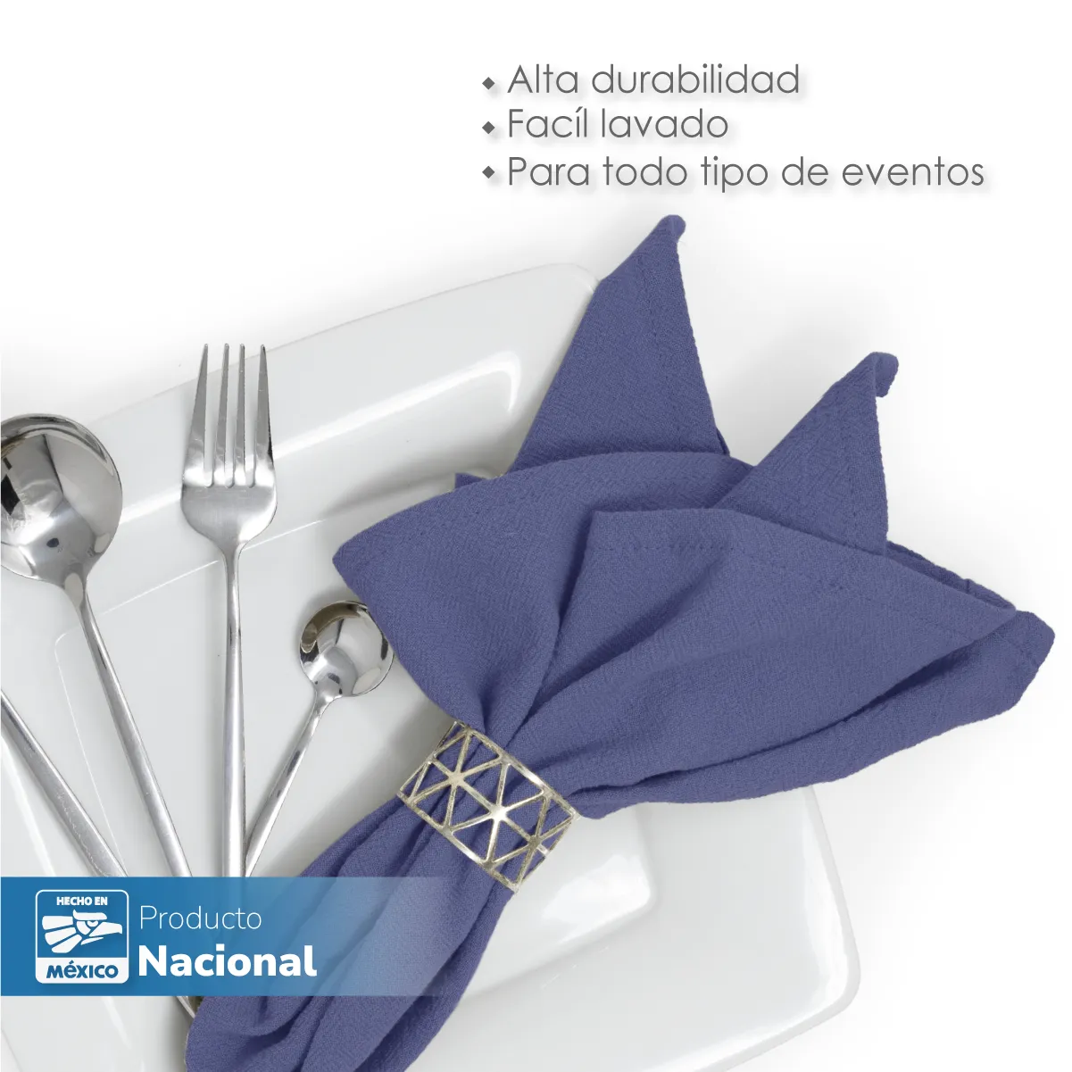 Servilleta Manta Artesanal 100% algodón 45x45 cm Azul Plumbago: imagen 4