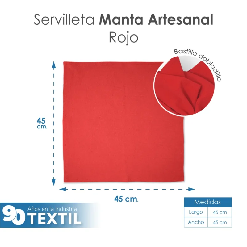 Servilleta Manta Artesanal 100% algodón 45x45 cm Rojo