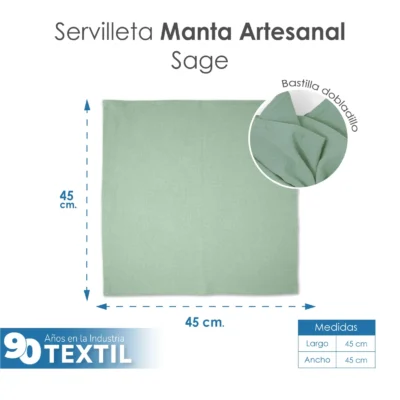 Servilleta Manta Artesanal 100% algodón 45x45 cm Sage: imagen 2