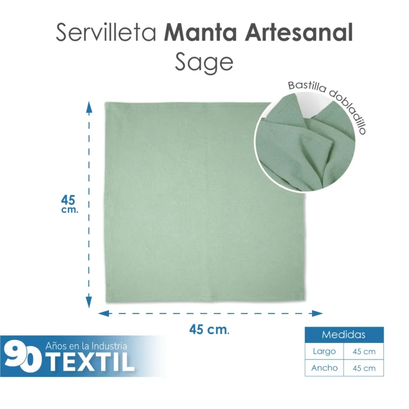 Servilleta Manta Artesanal 100% algodón 45x45 cm Sage