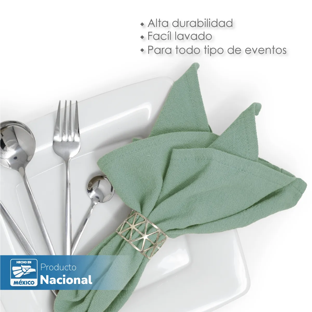 Servilleta Manta Artesanal 100% algodón 45x45 cm Sage: imagen 5