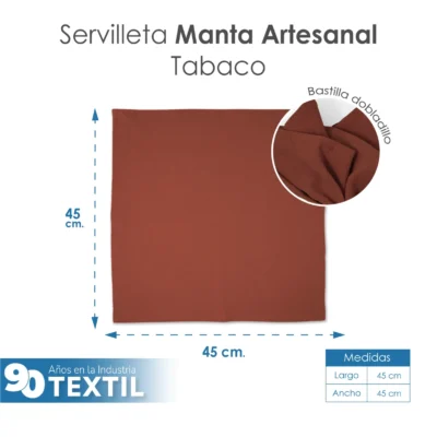 Servilleta Manta Artesanal 100% algodón 45x45 cm Tabaco: imagen 2