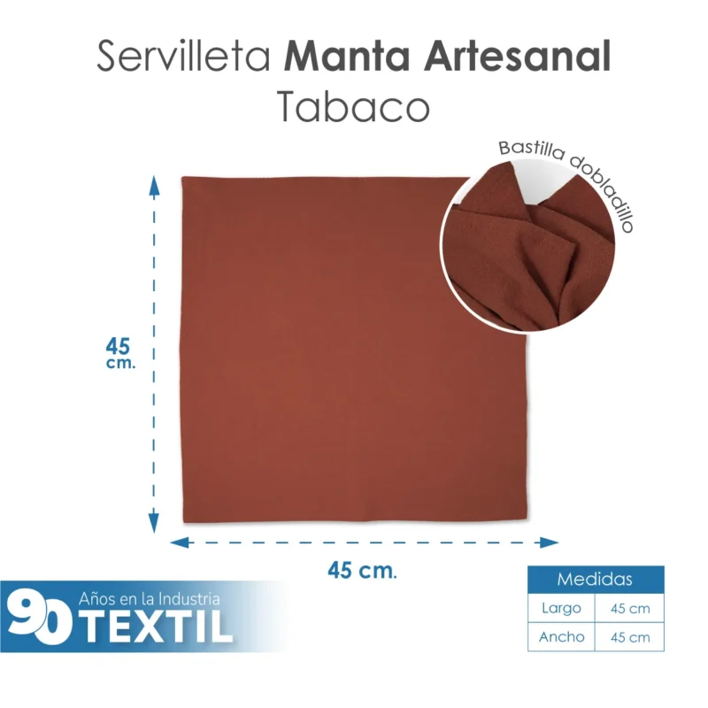 Servilleta Manta Artesanal 100% algodón 45x45 cm Tabaco