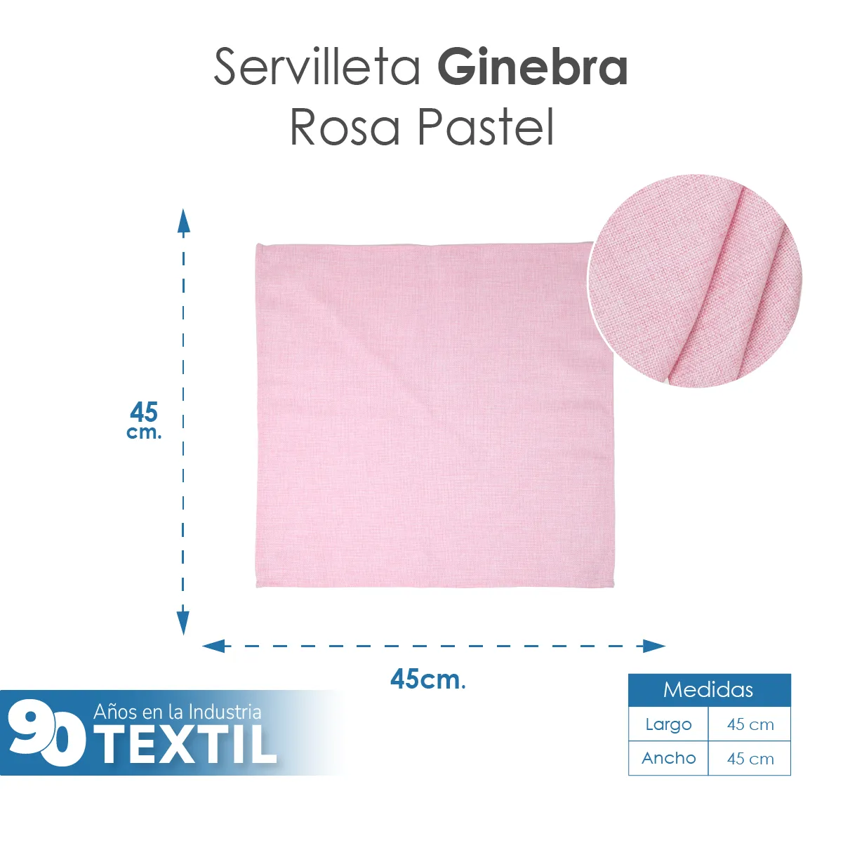 Servilleta Lino Ginebra 45x45 cm Rosa Pastel: imagen 2