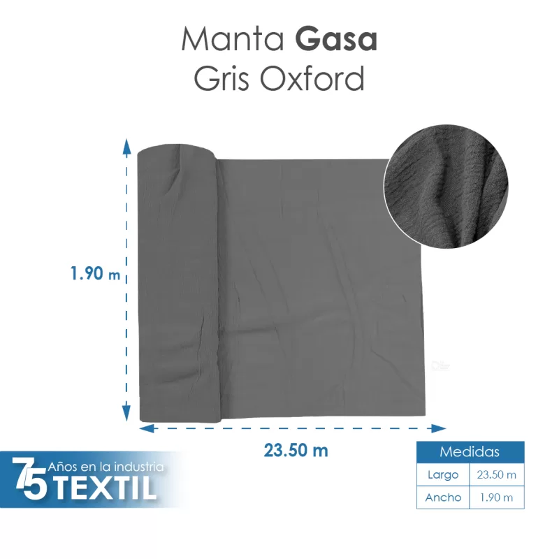 Gasa Teñida 1.90 M ancho Gris Oxford