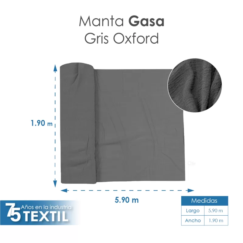 Gasa Teñida 1.90 M ancho Gris Oxford
