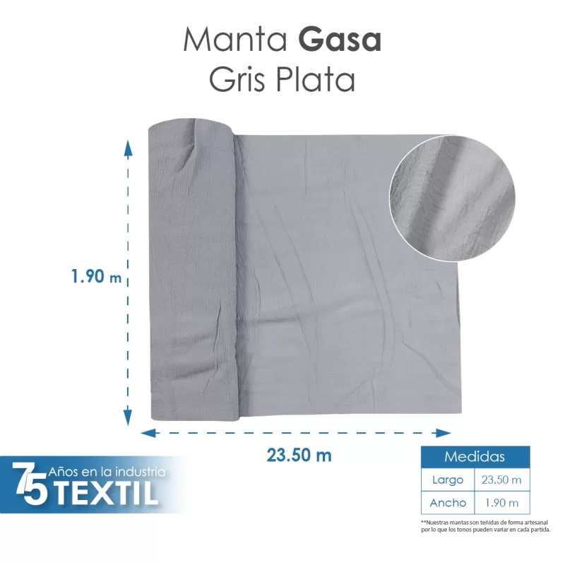 Gasa Teñida 1.90 M ancho Gris Plata