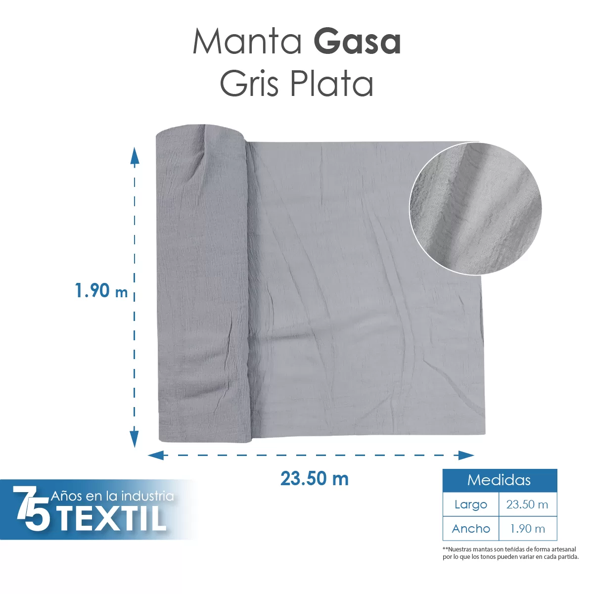 Gasa Teñida 1.90 M ancho Gris Plata: imagen 2