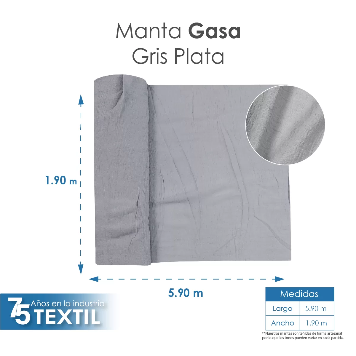 Gasa Teñida 1.90 M ancho Gris Plata: imagen 4