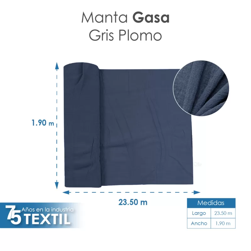 Gasa Teñida 1.90 M ancho Gris Plomo