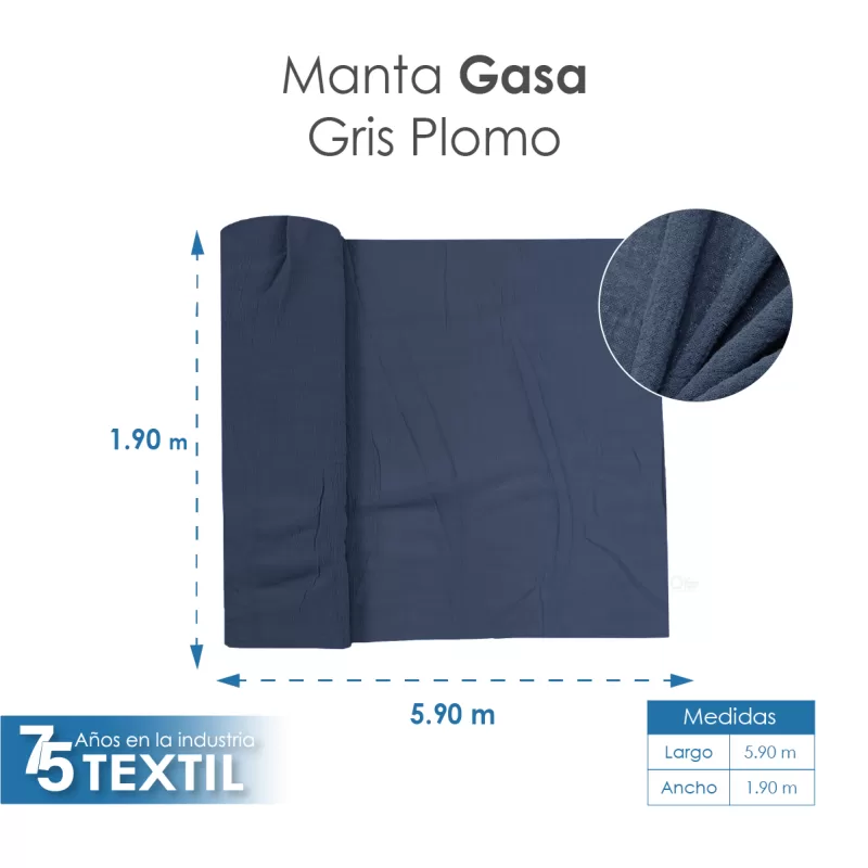 Gasa Teñida 1.90 M ancho Gris Plomo