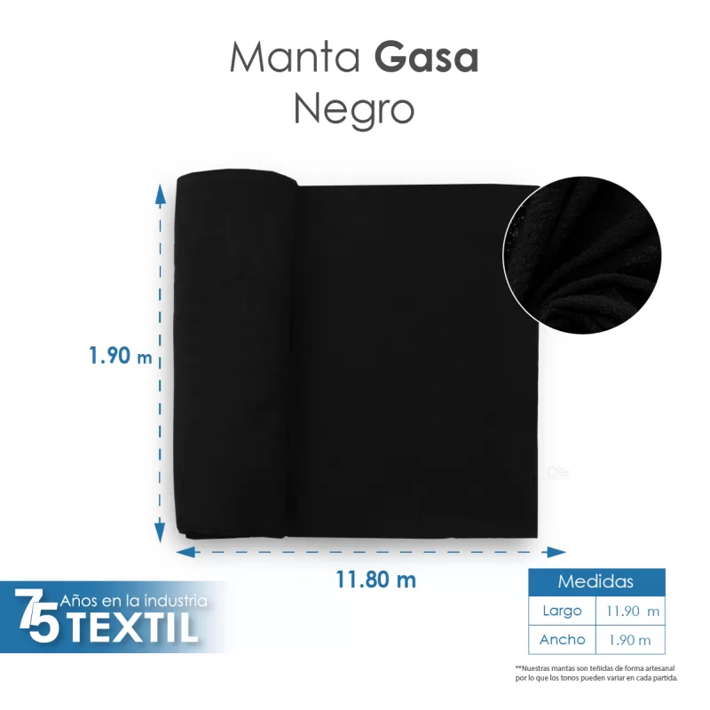 Gasa Teñida 1.90 M ancho Negro