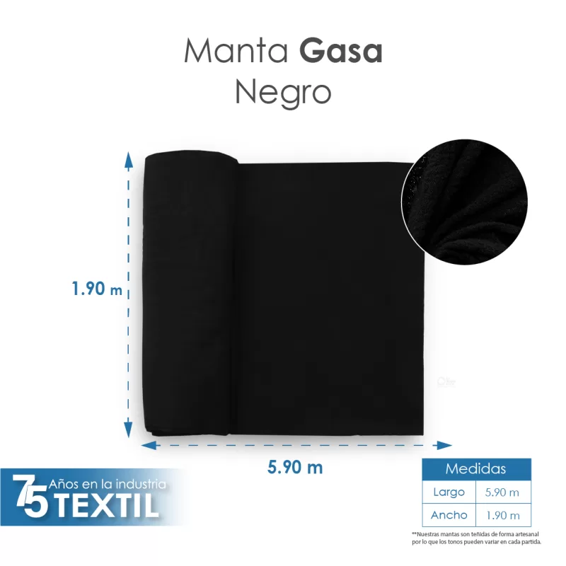 Gasa Teñida 1.90 M ancho Negro