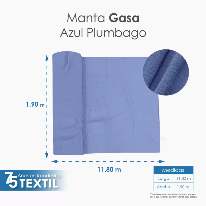 Gasa Teñida 1.90 M ancho Azul Plumbago
