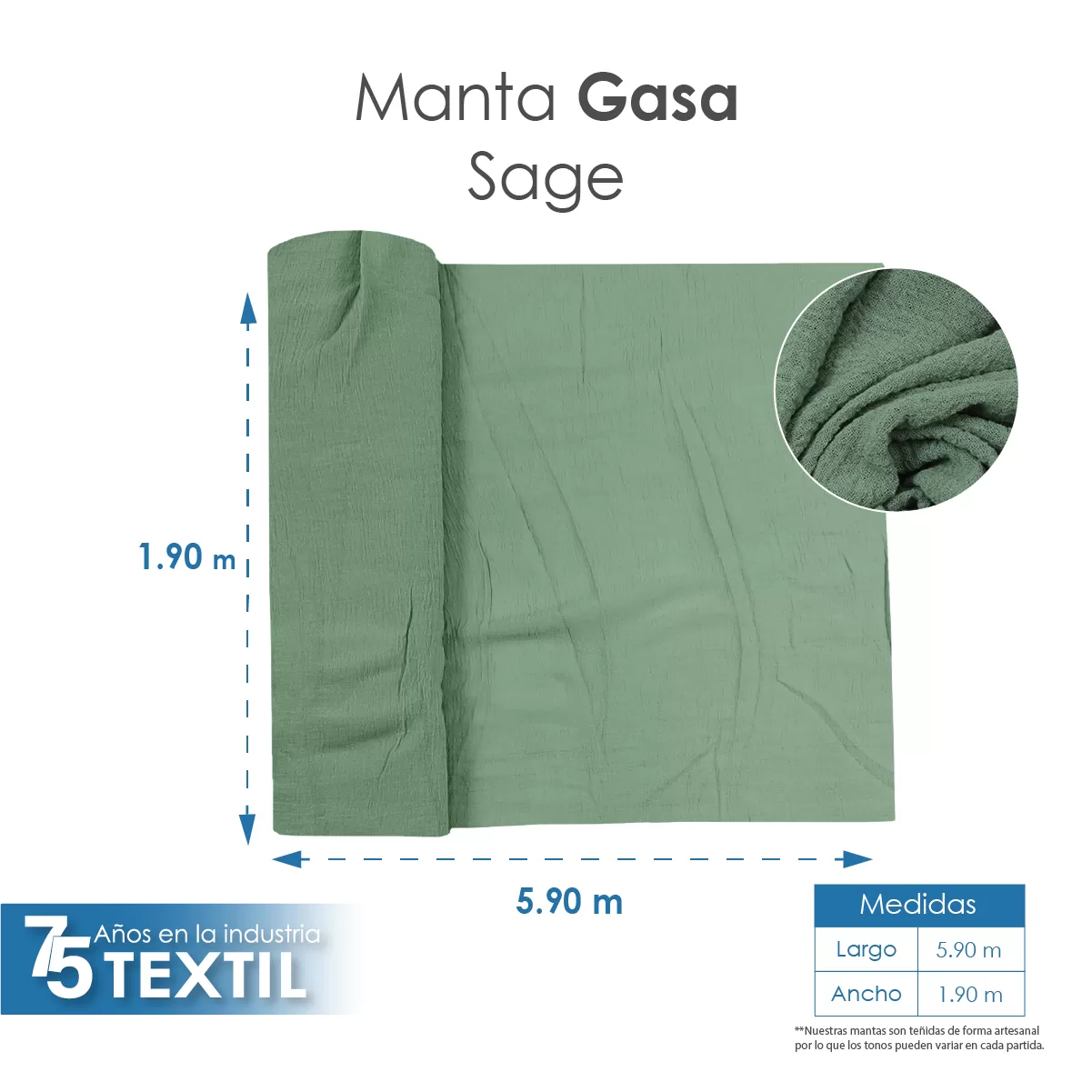 Gasa Teñida 1.90 M ancho Sage: imagen 4