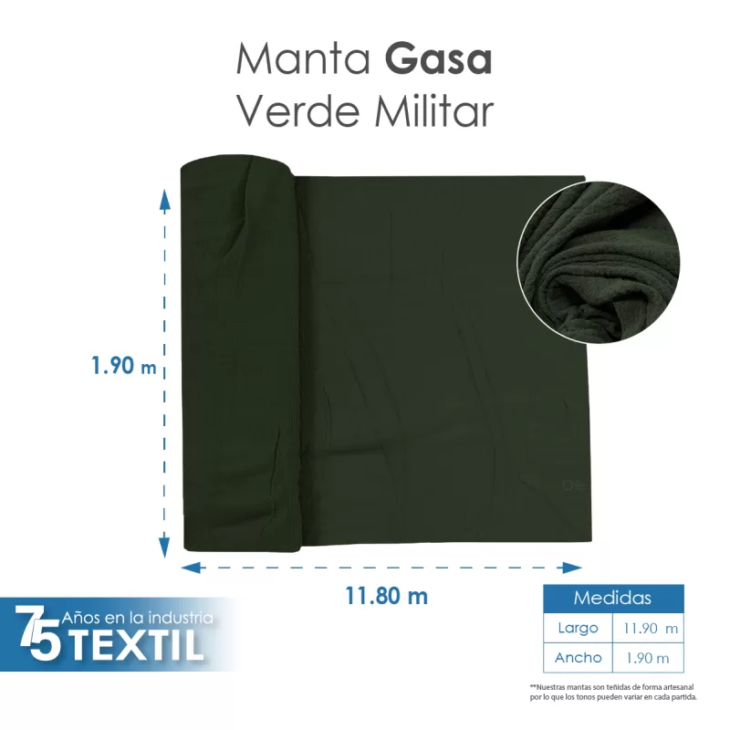 Gasa Teñida 1.90 M ancho Verde Militar