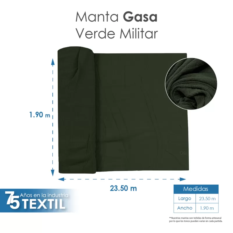Gasa Teñida 1.90 M ancho Verde Militar