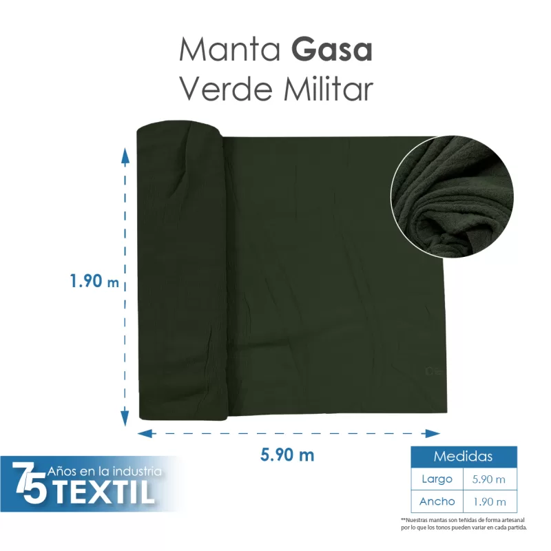 Gasa Teñida 1.90 M ancho Verde Militar