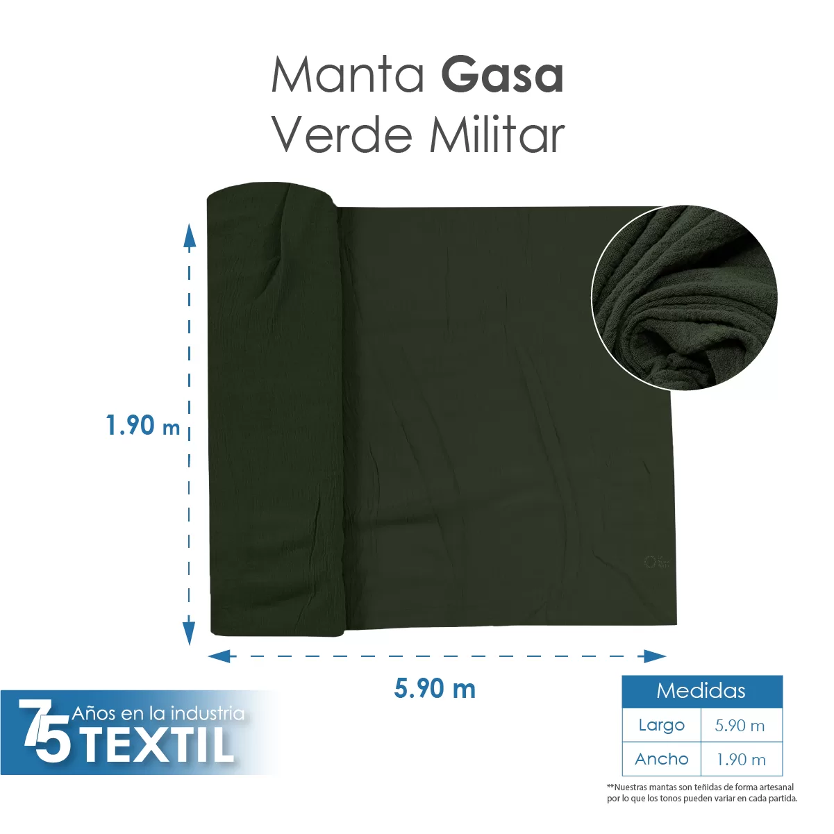Gasa Teñida 1.90 M ancho Verde Militar: imagen 2