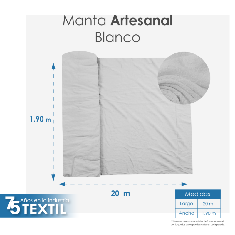 Manta Artesanal Blanqueada 1.90 M ancho