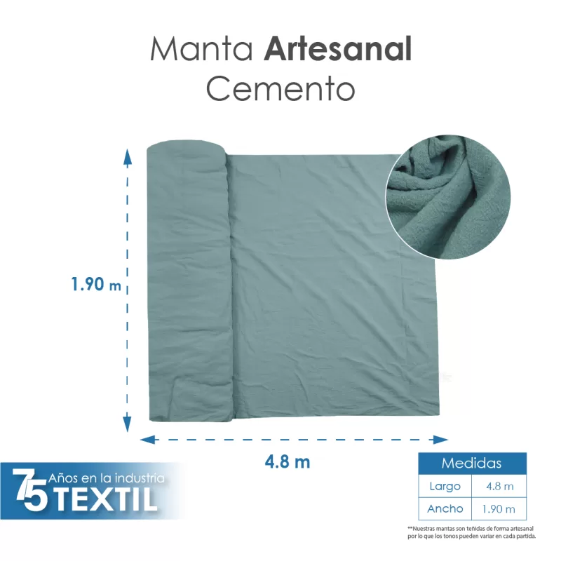 Manta Artesanal 1.90 M ancho Azul Cemento