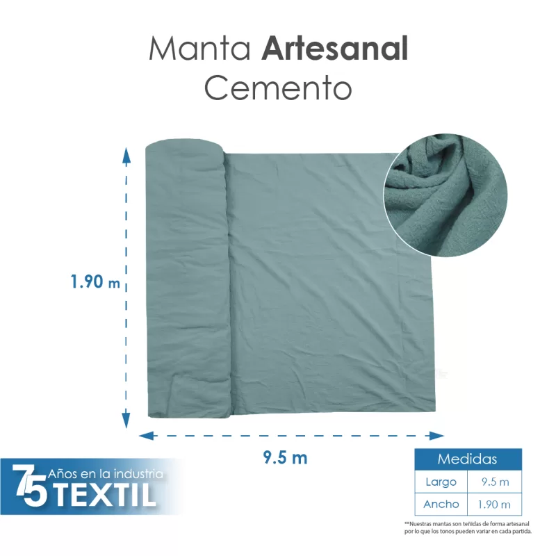 Manta Artesanal 1.90 M ancho Azul Cemento