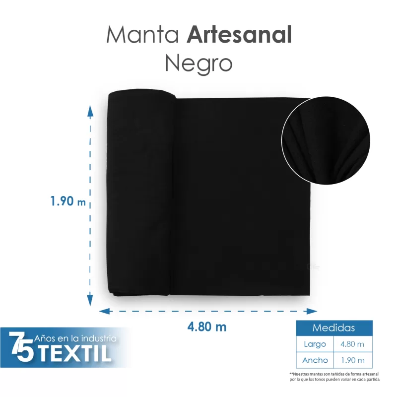 Manta Artesanal 1.90 M ancho Negro