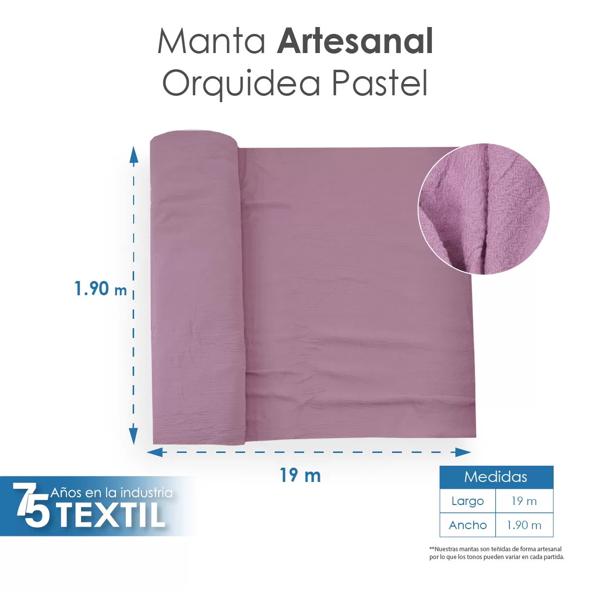 Manta Artesanal 1.90 M ancho Orquídea Pastel: imagen 4