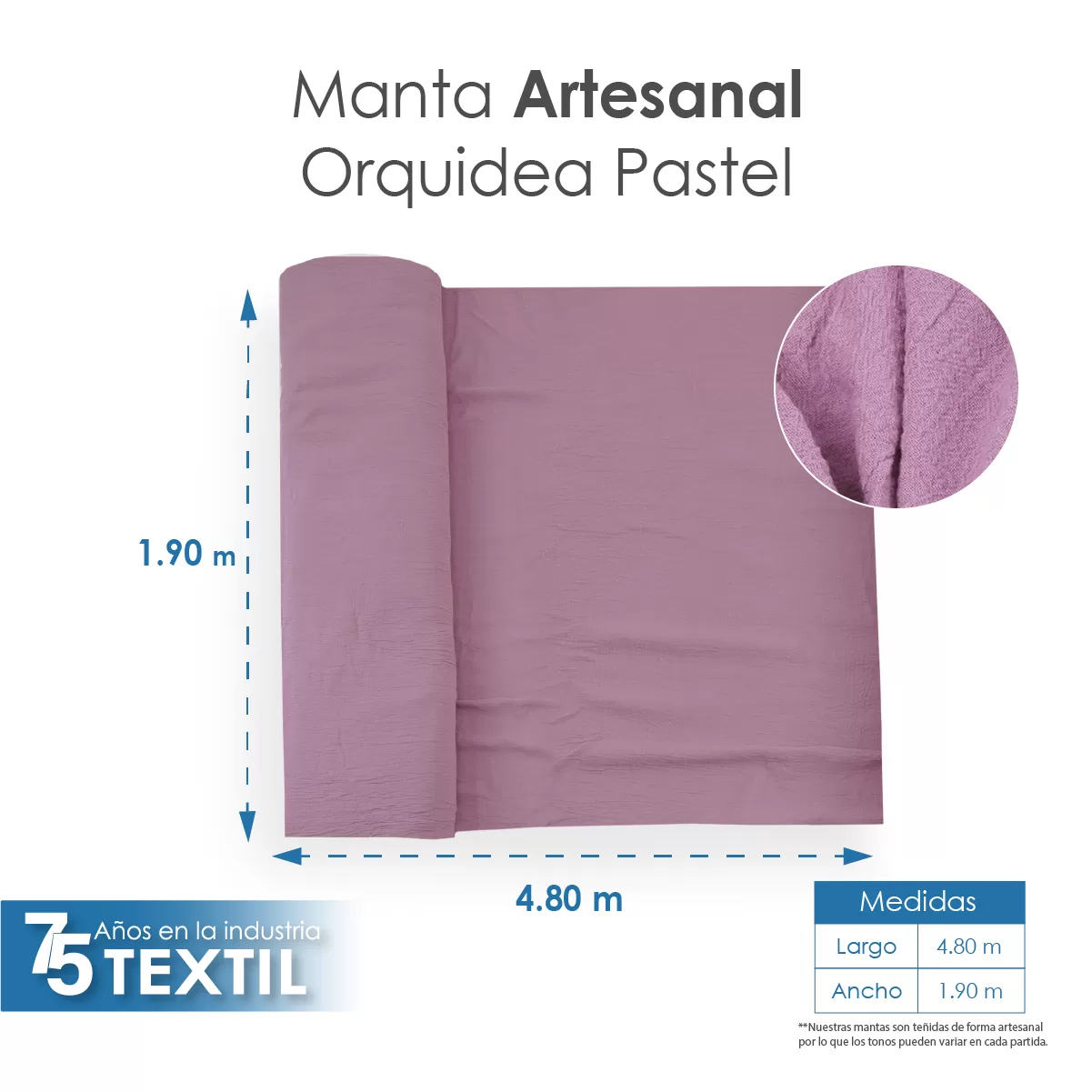 Manta Artesanal 1.90 M ancho Orquídea Pastel: imagen 2