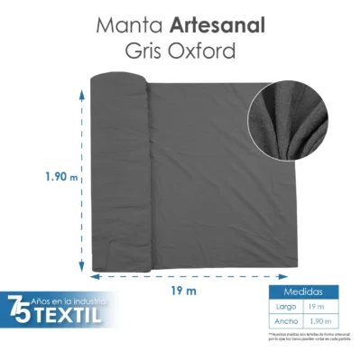 Manta Artesanal 1.90 M ancho Gris Oxford: imagen 4