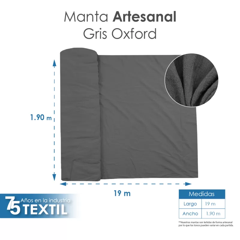 Manta Artesanal 1.90 M ancho Gris Oxford