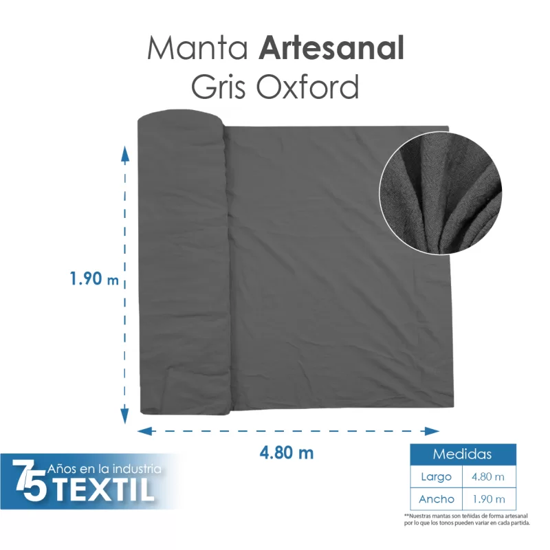 Manta Artesanal 1.90 M ancho Gris Oxford