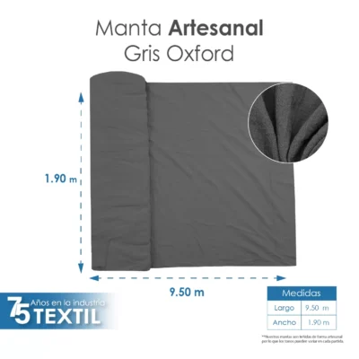 Manta Artesanal 1.90 M ancho Gris Oxford: imagen 3