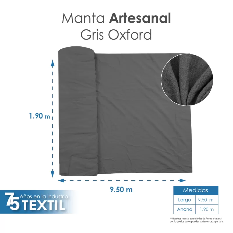 Manta Artesanal 1.90 M ancho Gris Oxford