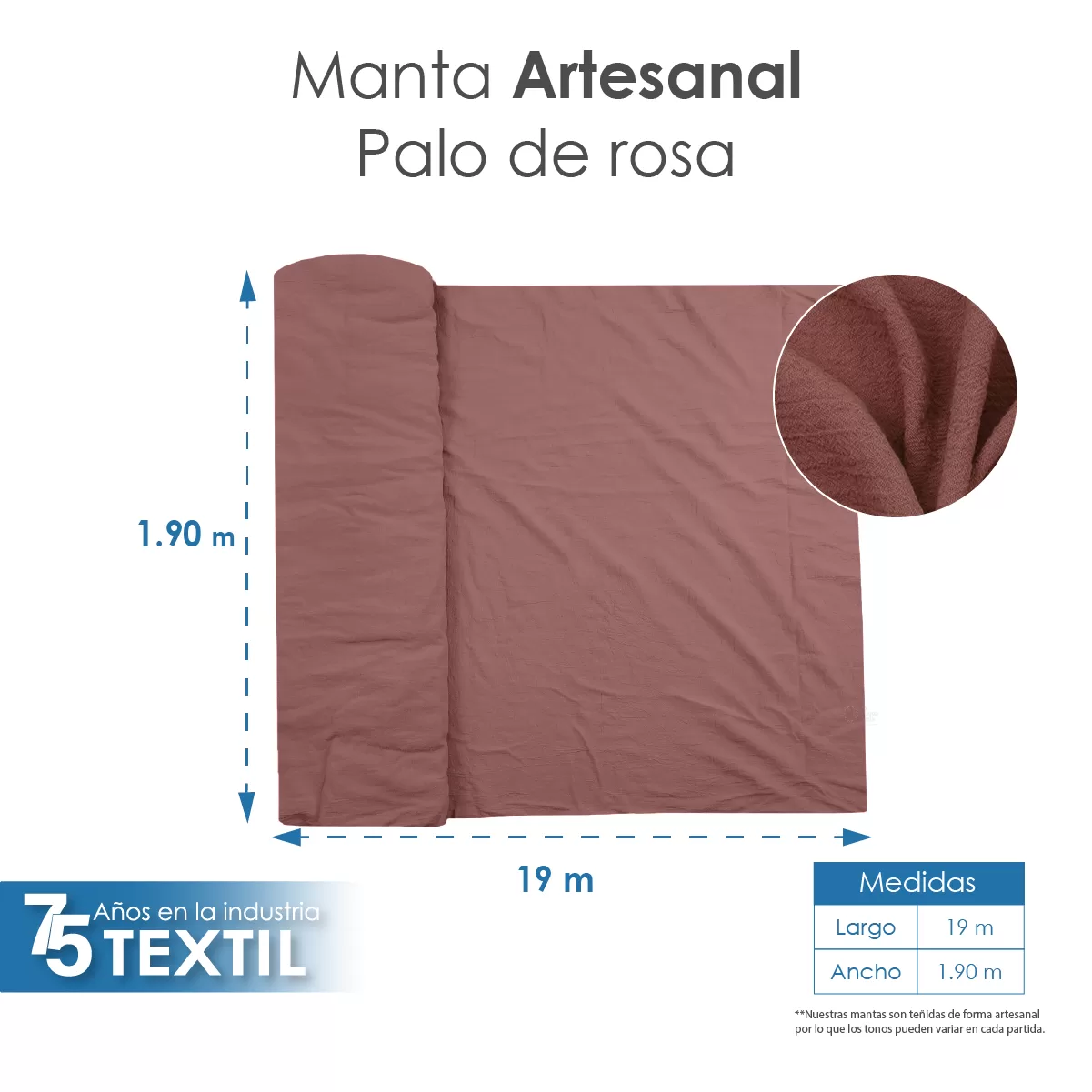 Manta Artesanal 1.90 M ancho Palo de Rosa: imagen 2
