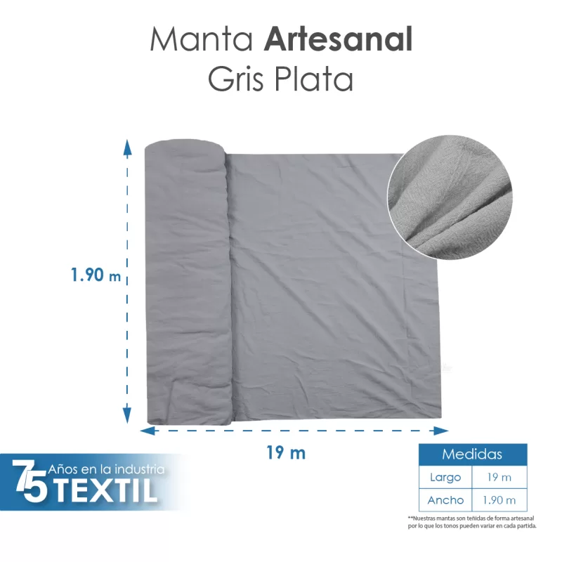 Manta Artesanal 1.90 M ancho Gris Plata