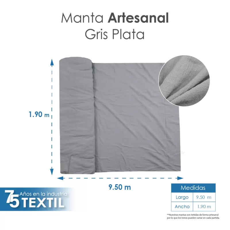 Manta Artesanal 1.90 M ancho Gris Plata