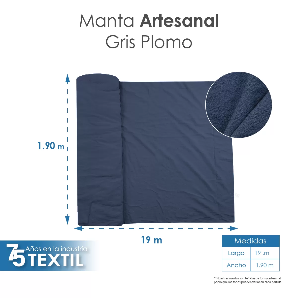 Manta Artesanal 1.90 M ancho Gris Plomo: imagen 2