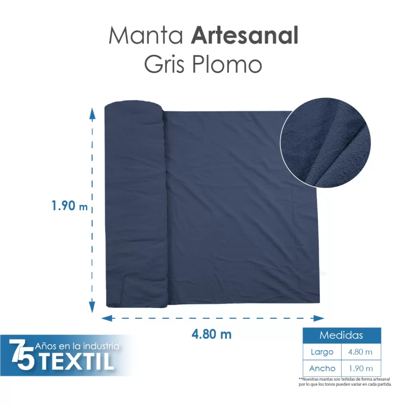 Manta Artesanal 1.90 M ancho Gris Plomo