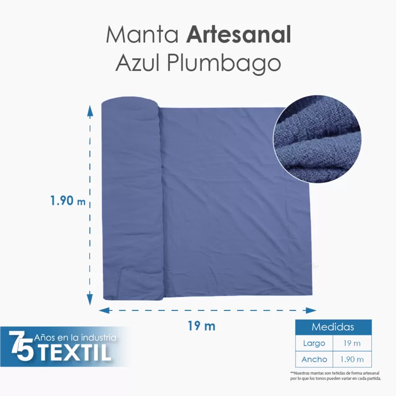 Manta Artesanal 1.90 M ancho Azul Plumbago