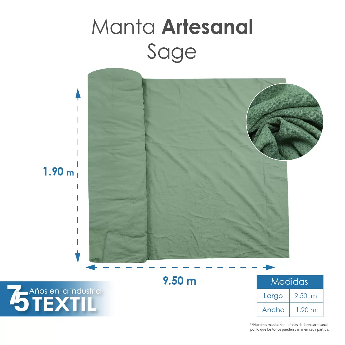 Manta Artesanal 1.90 M ancho Sage: imagen 3