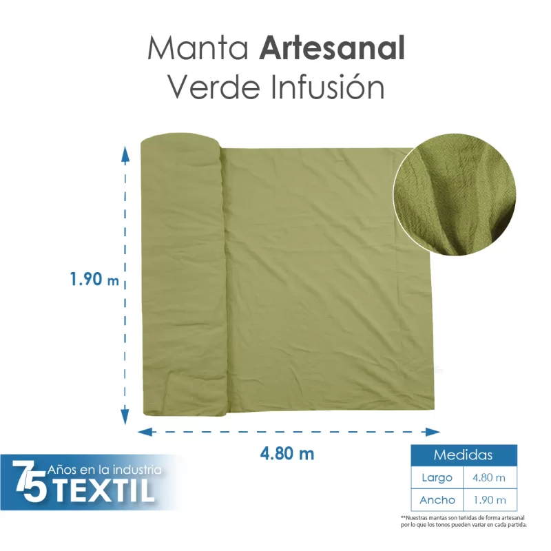 Manta Artesanal 1.90 M ancho Verde Infusión