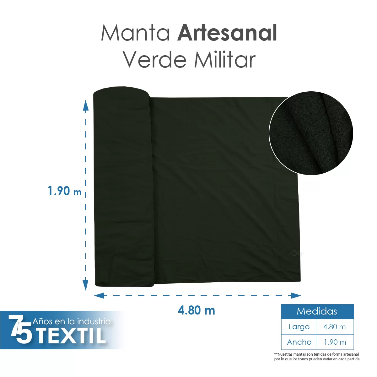 Manta Artesanal 1.90 M ancho Verde Militar: imagen 2