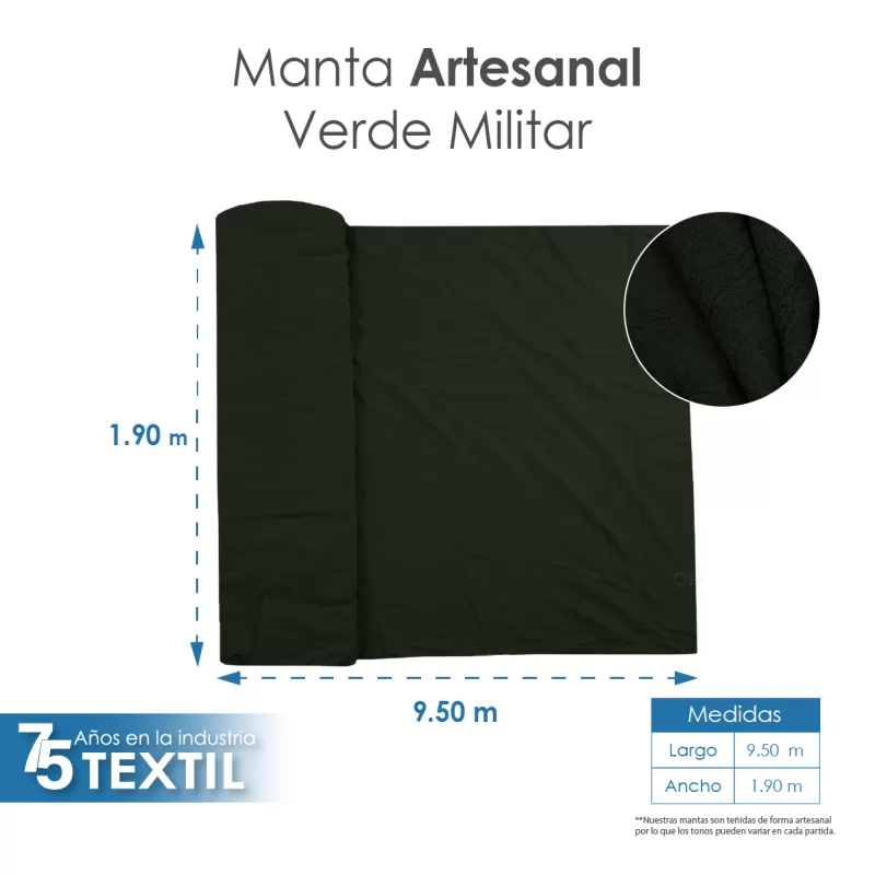 Manta Artesanal 1.90 M ancho Verde Militar