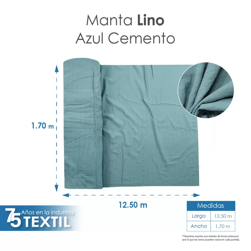 Manta Lino 1.70 M ancho Azul Cemento